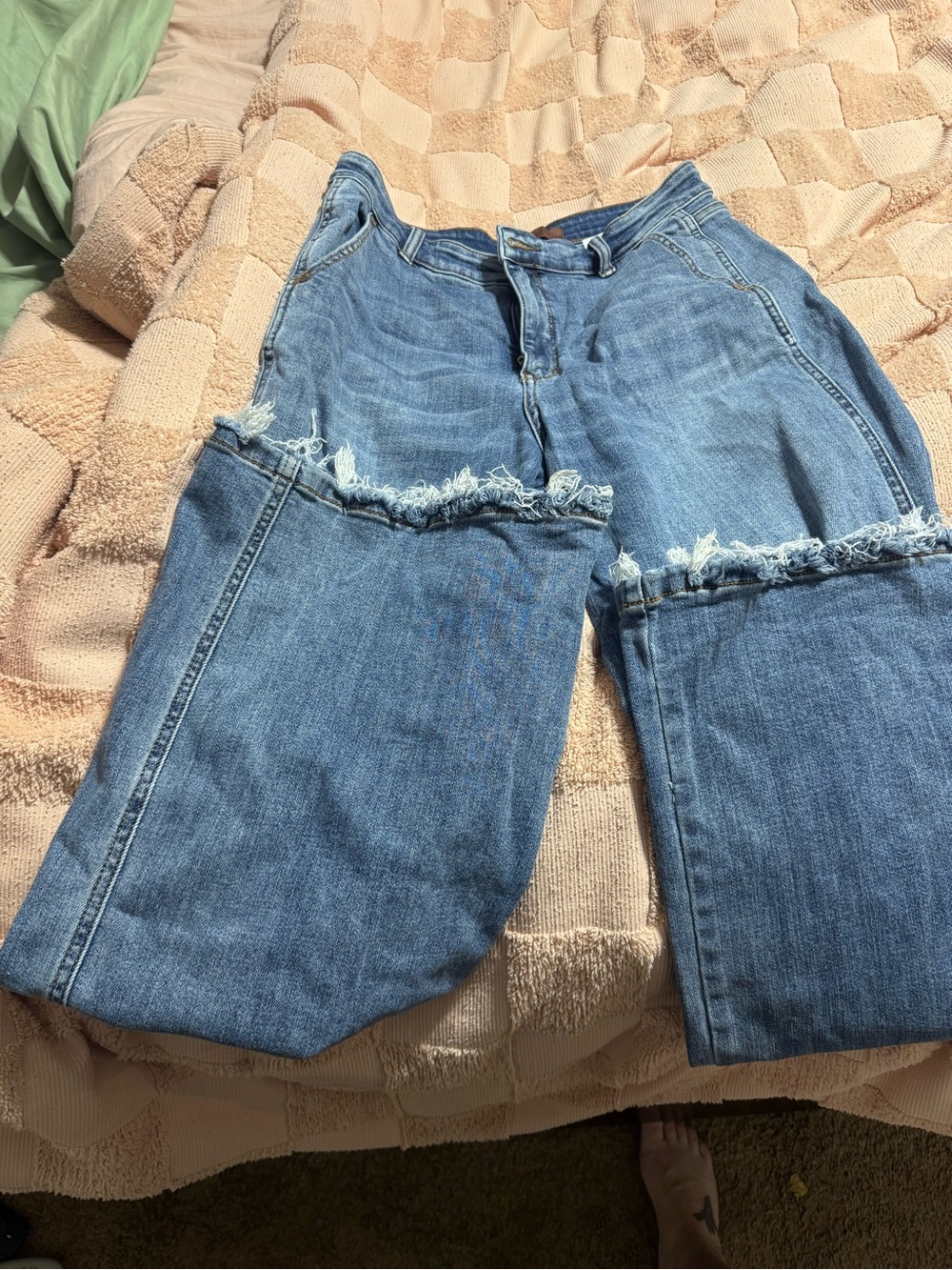 Judy Blue Mid-Blue Distressed Flare Jeans